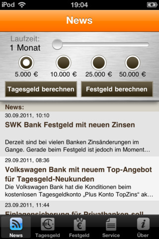 Tagesgeld-APP Startseite